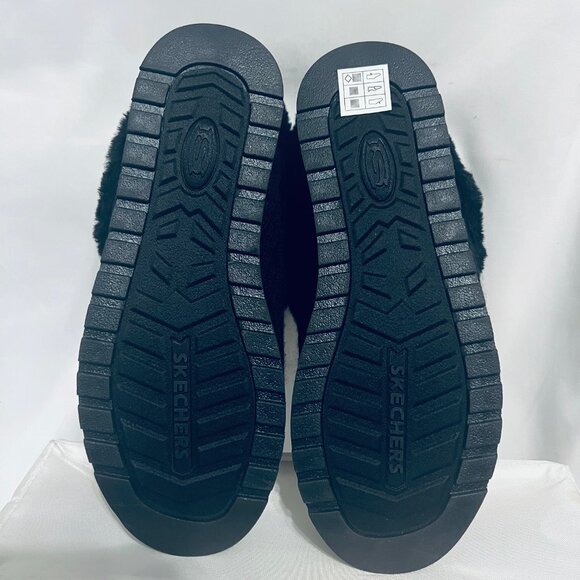 Bobs Skechers Memory Foam Women's Clog Slip On Slippers-Faux Fur/Black Knit-Warm - Picture 15 of 15